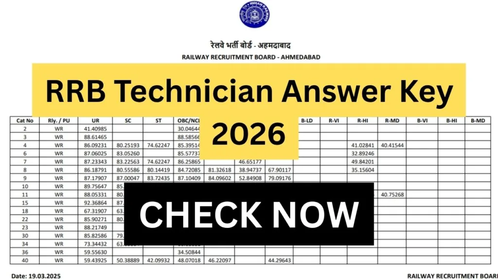 RRB Technician Answer Key 2026
