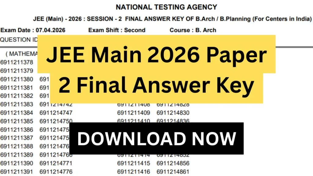 JEE Main 2026 Paper 2 Final Answer Key