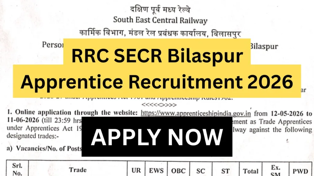 RRC SECR Bilaspur Apprentice Recruitment 2026