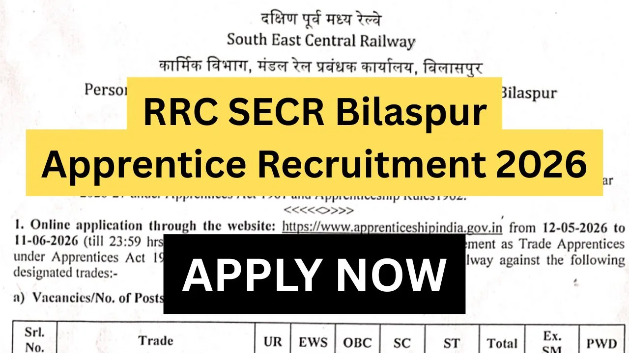 RRC SECR Bilaspur Apprentice Recruitment 2026